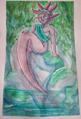"Axolotl" - MerMay 2025 (watercolor + colored pencils)