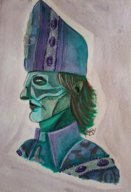 &quot;Papa V Perpetua&quot; - The band Ghost (watercolor + colored pencils)
