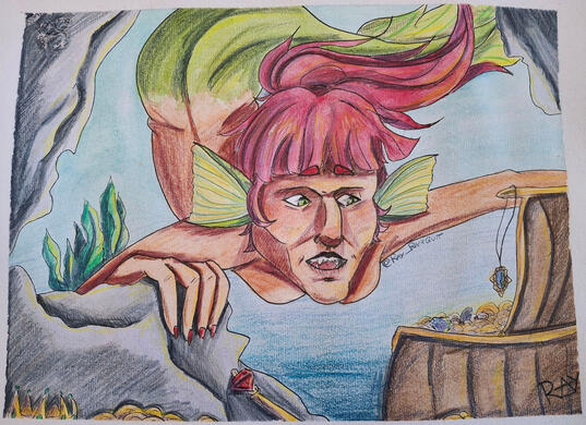 "Lost and Found" - MerMay 2025 (colored pencils + marker)