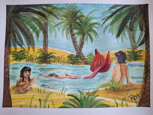 &quot;Oasis&quot; - MerMay 2025 (watercolor + colored pencils)