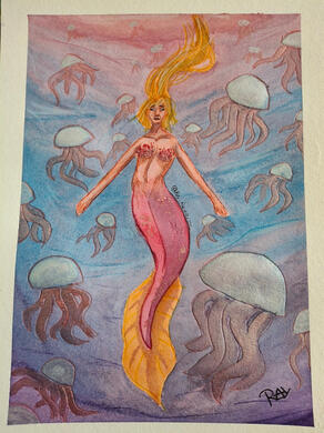 &quot;Serenity&quot; - MerMay 2025 (watercolor + colored pencils)